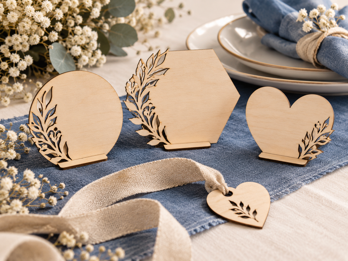 Décorations en bois découpé pour événements — illustration
