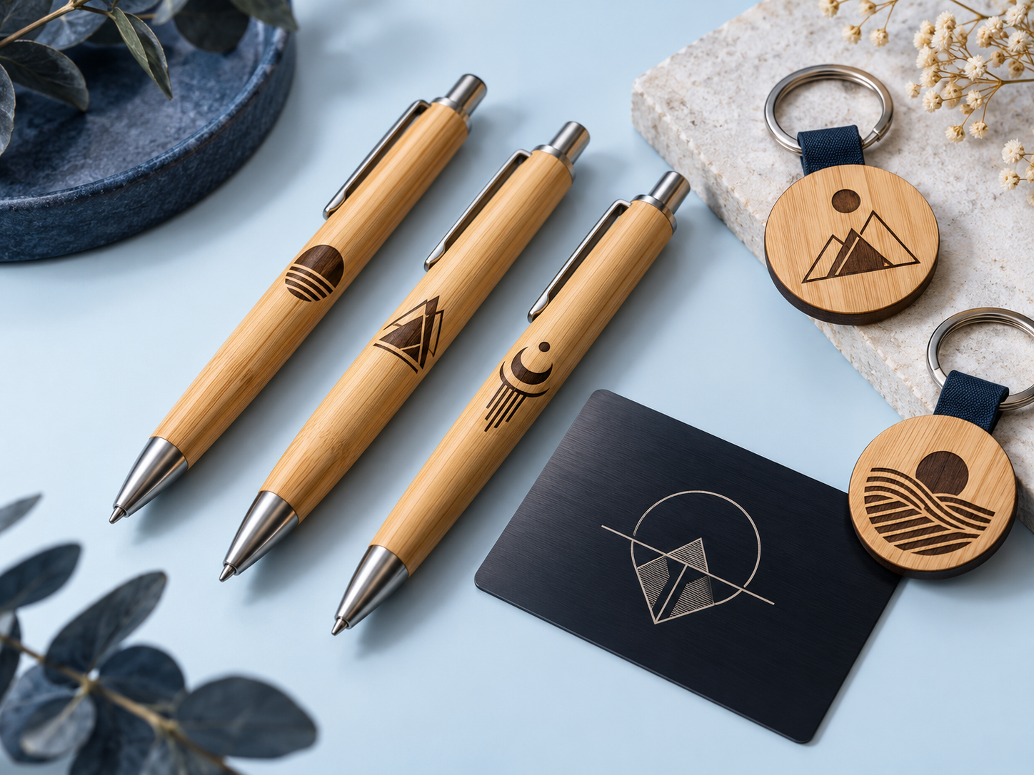Stylos et porte-clés personnalisés — visuel d’inspiration
